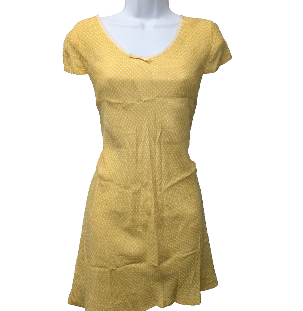 Vintage Dress Women Medium Yellow Retro A Line Coquette 70s Girly Lined Timeless